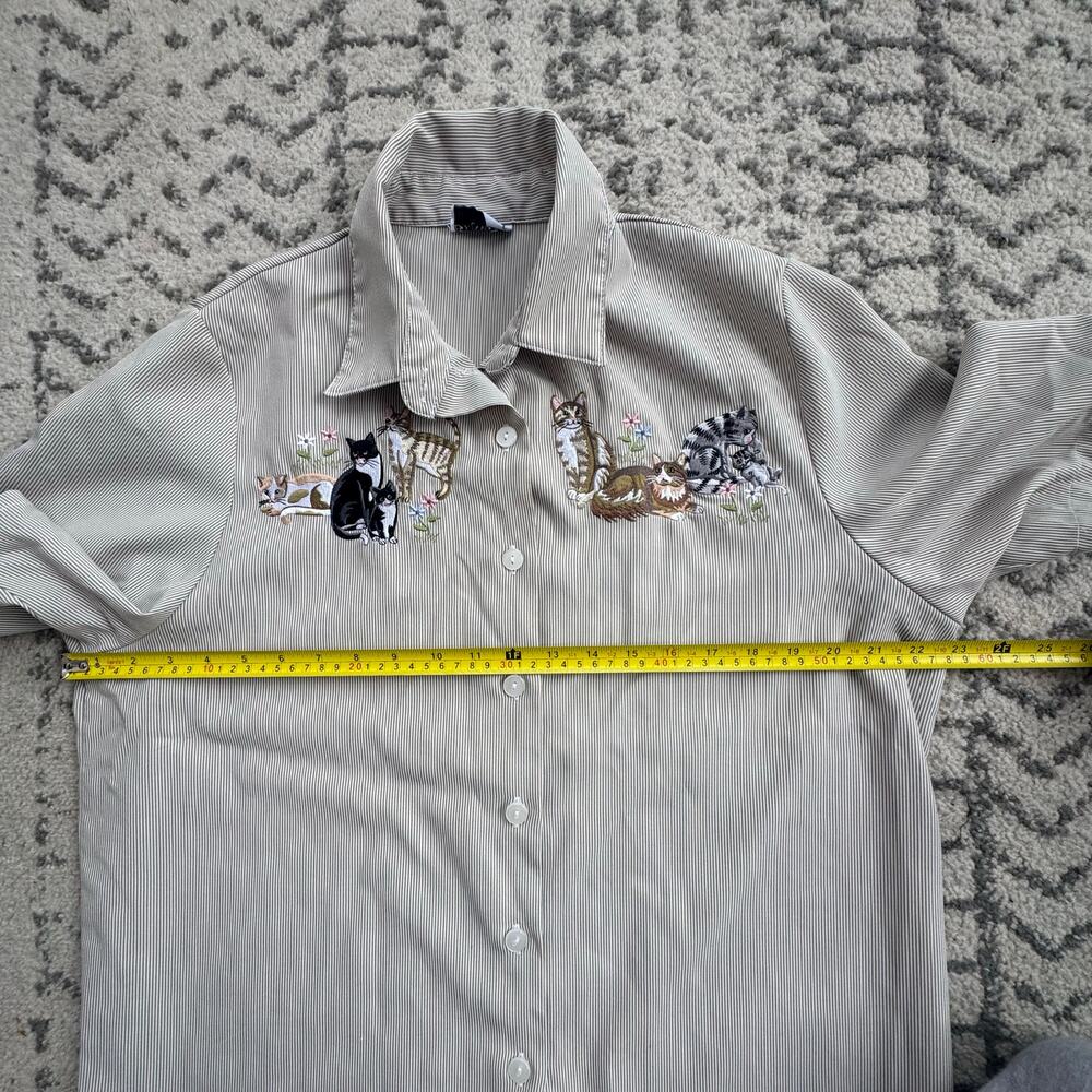 Vtg 1990s Bonsworth Button Down Shirt Women's Petite Playful Kittens Embroidered - Picture 4 of 5